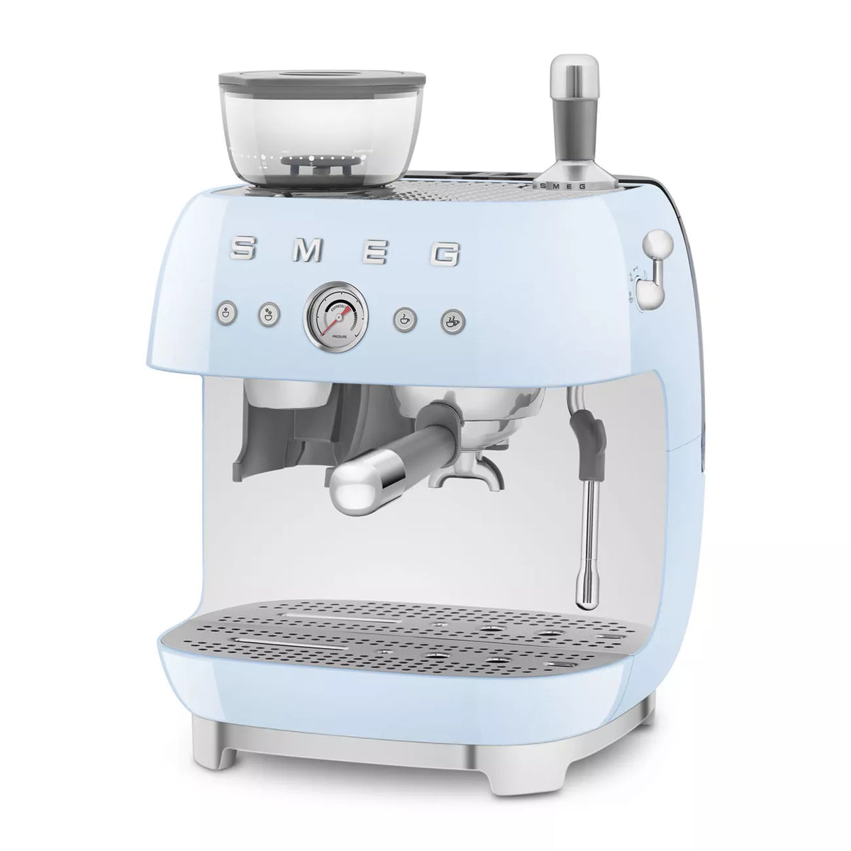 Smeg EGF03PBUK Retro Espresso Coffee Machine with Grinder in Pastel Blue - View 2