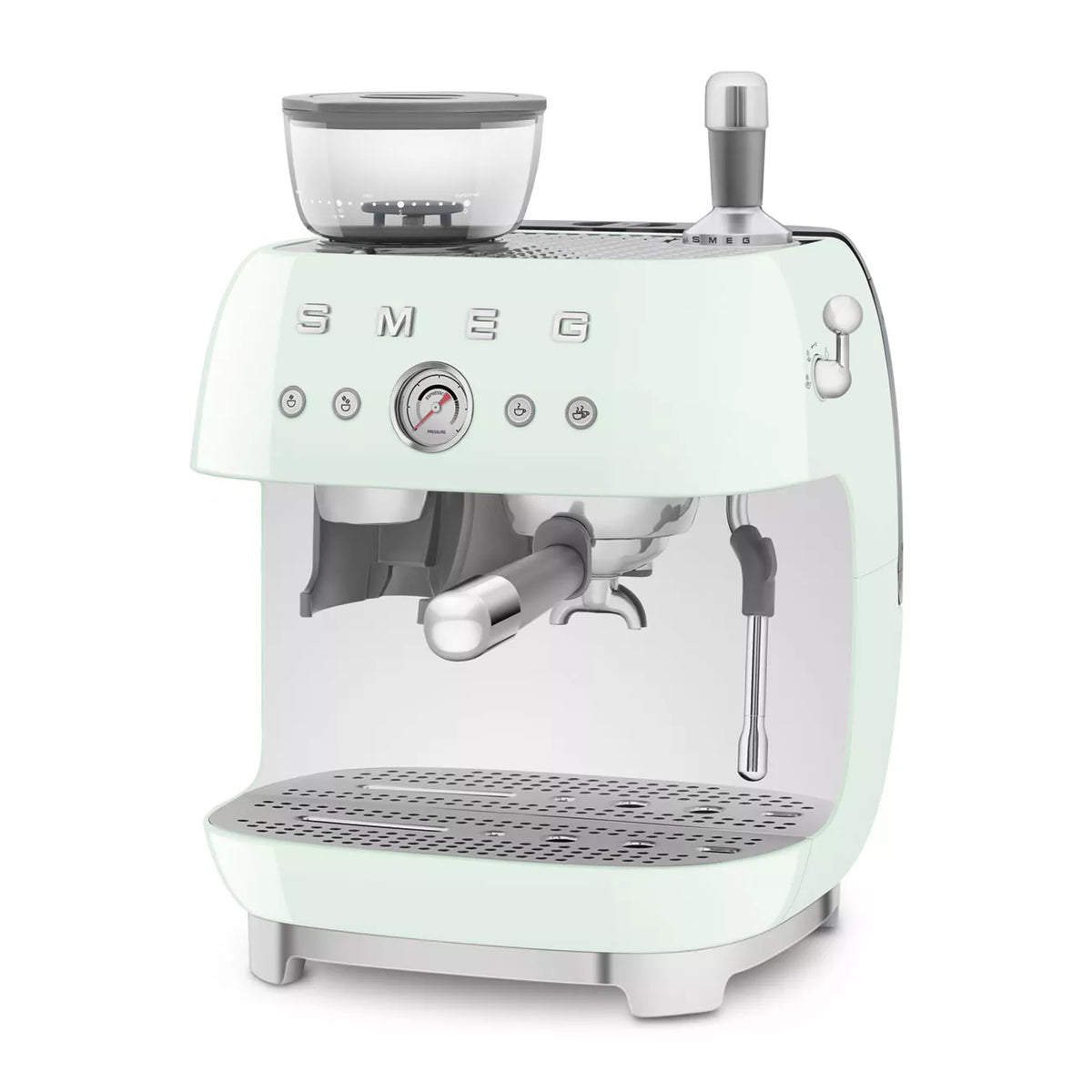Smeg EGF03PGUK Retro Espresso Coffee Machine with Grinder in Pastel Green - View 2