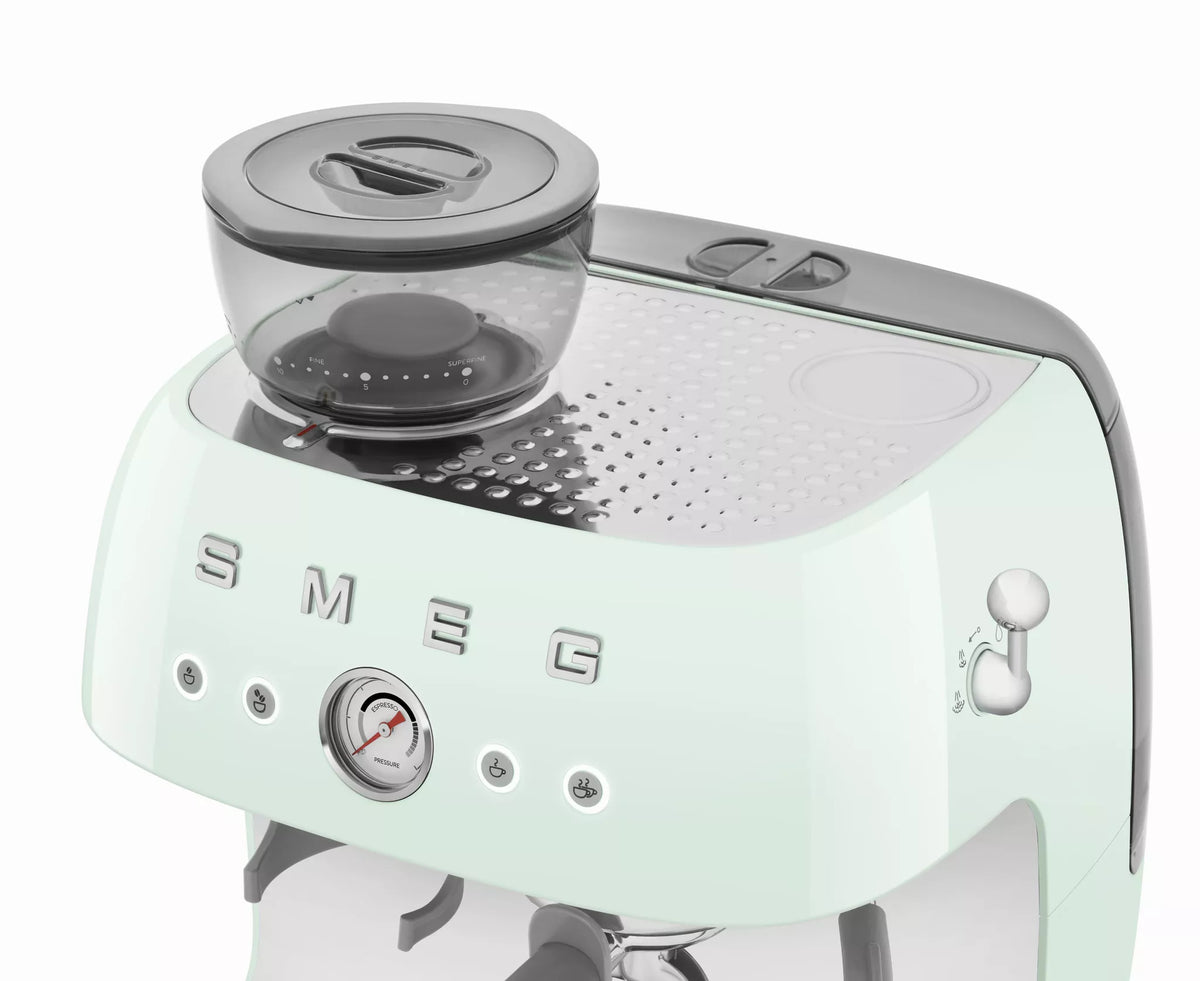 Smeg EGF03PGUK Retro Espresso Coffee Machine with Grinder in Pastel Green - View 5