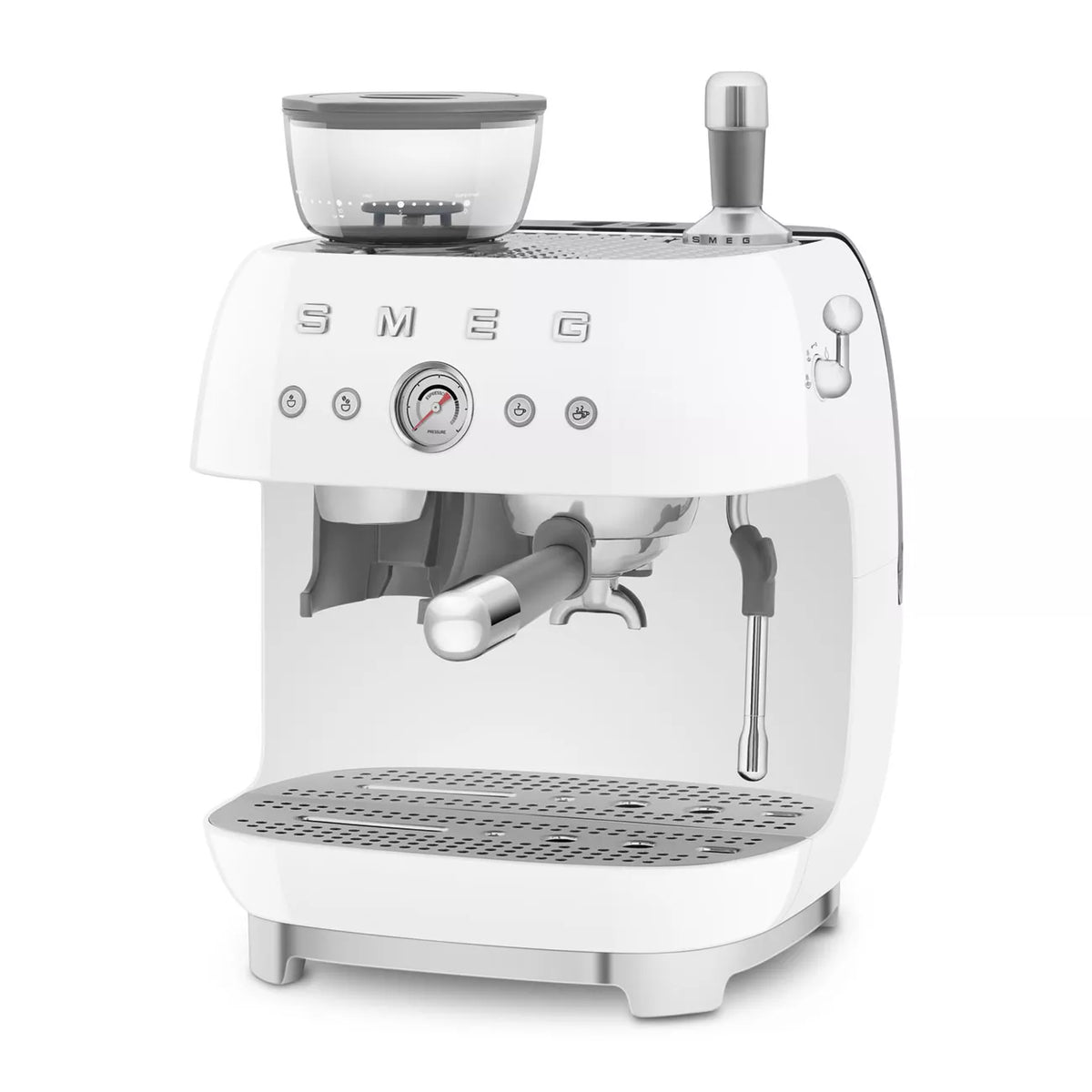 Smeg EGF03WHUK Retro Espresso Coffee Machine with Grinder in White - View 2