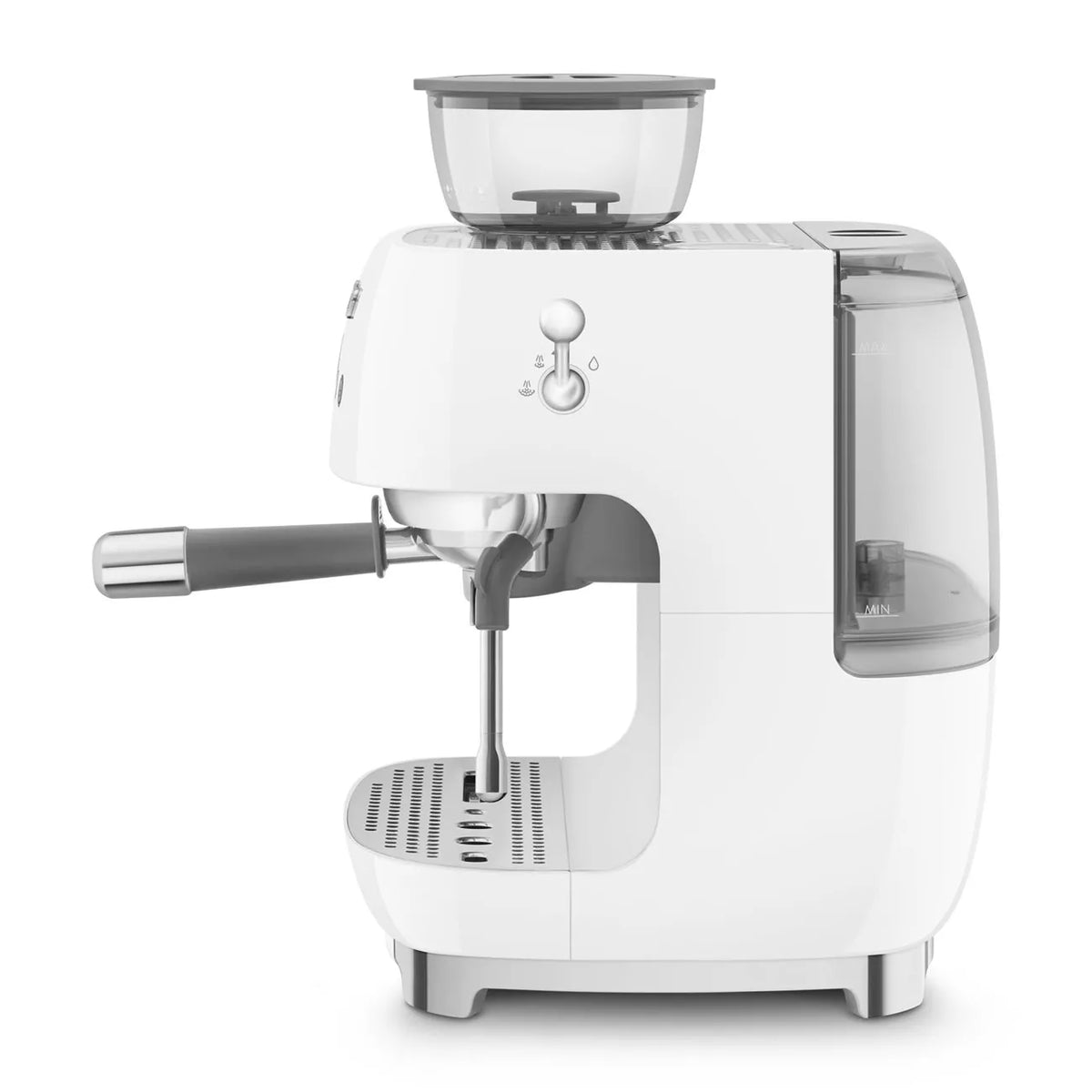 Smeg EGF03WHUK Retro Espresso Coffee Machine with Grinder in White - View 3