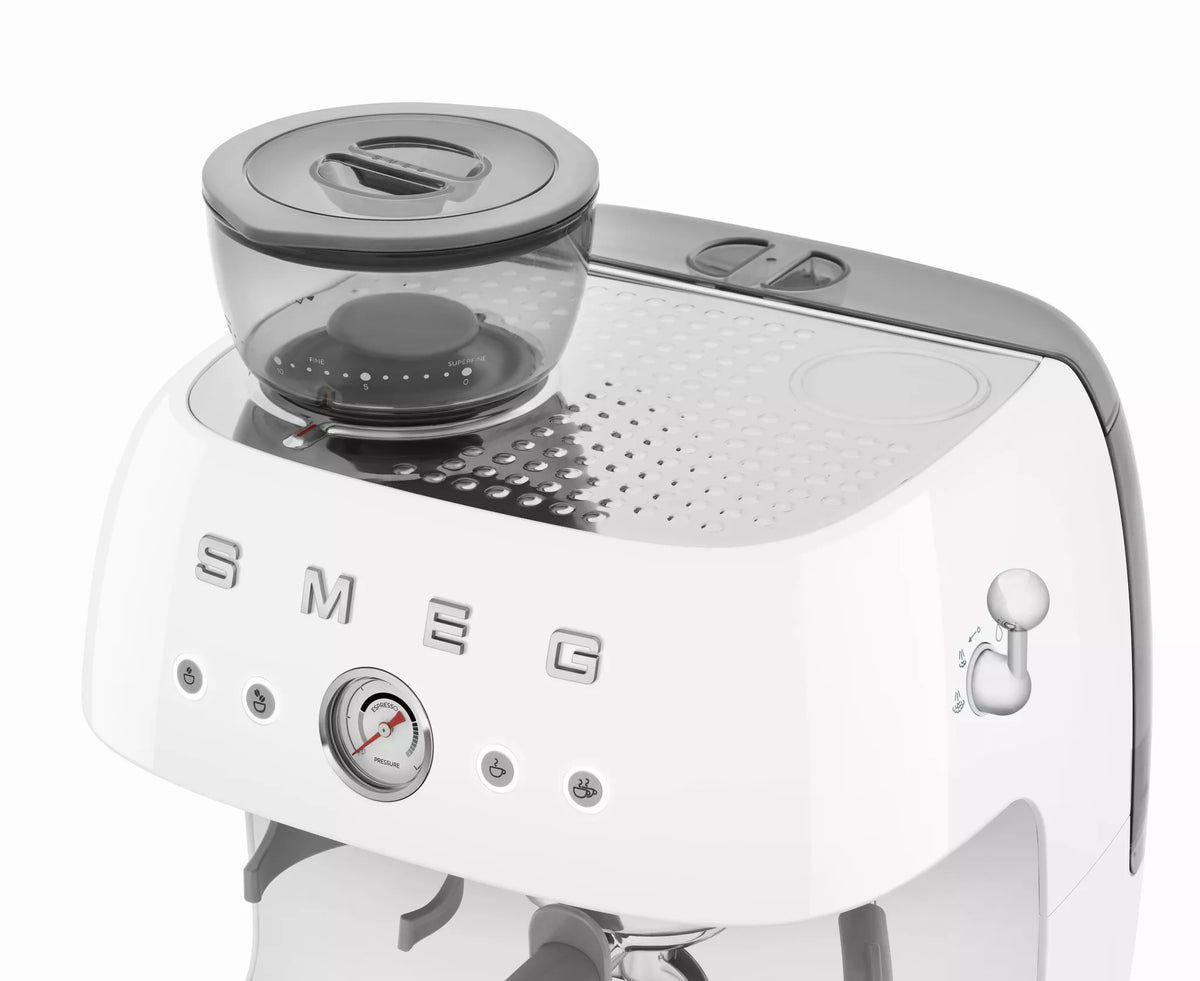 Smeg EGF03WHUK Retro Espresso Coffee Machine with Grinder in White - View 5