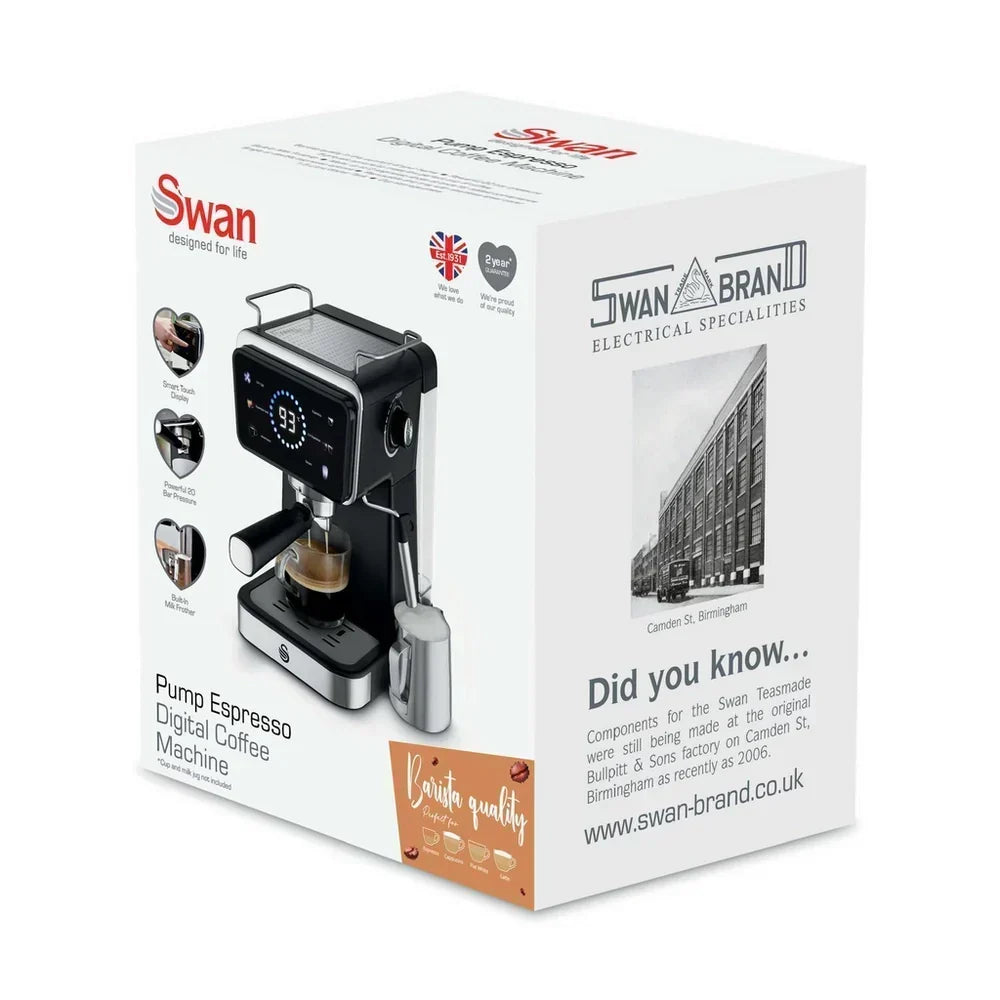 Swan SK22113BLK Espresso Digital Coffee Machine with Built-in Milk Frother - Black - View 9