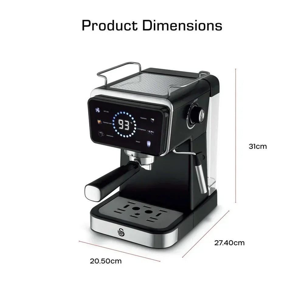 Swan SK22113BLK Espresso Digital Coffee Machine with Built-in Milk Frother - Black - View 6
