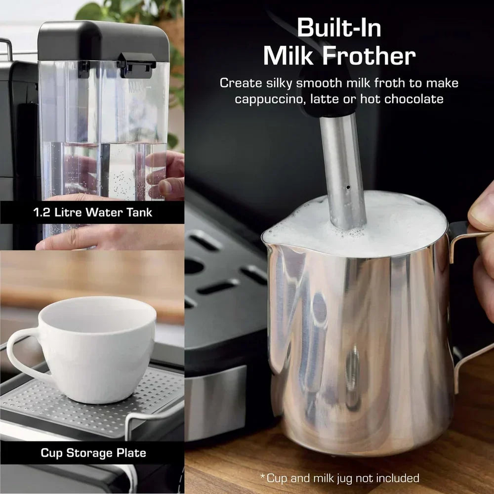 Swan SK22113BLK Espresso Digital Coffee Machine with Built-in Milk Frother - Black - View 4