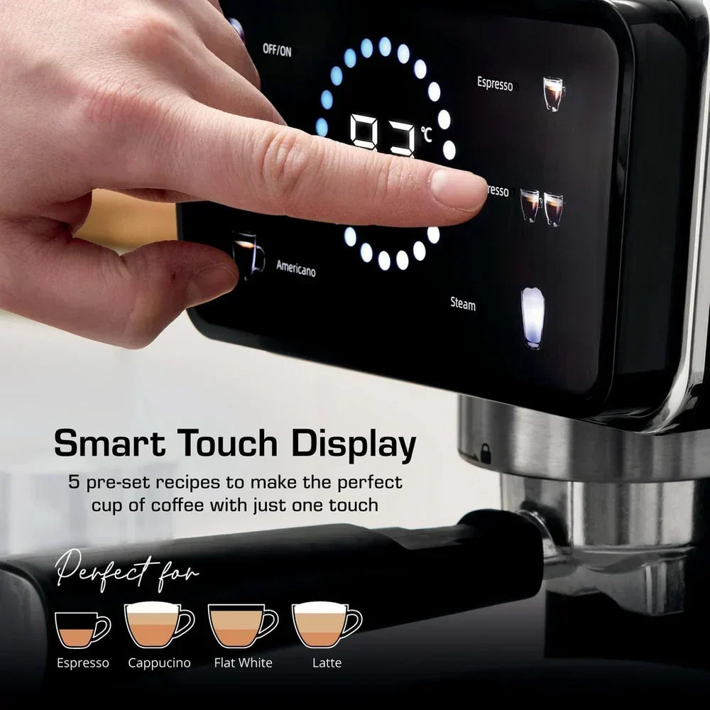 Swan SK22113BLK Espresso Digital Coffee Machine with Built-in Milk Frother - Black - View 2