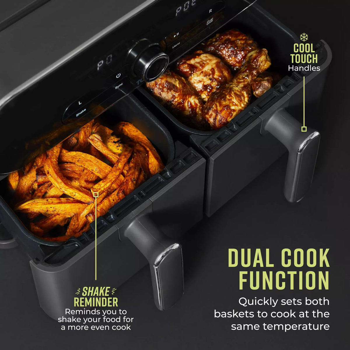 Tower T17138 Vortx Elite 10.4L Dual Basket Air Fryer Grey - View 3