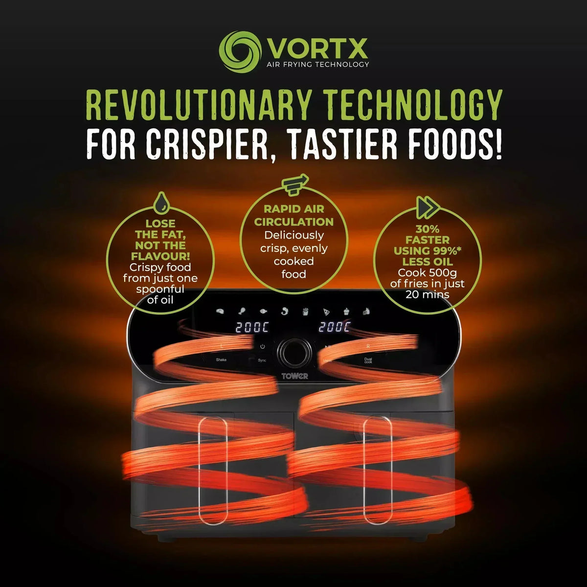Tower T17138 Vortx Elite 10.4L Dual Basket Air Fryer Grey - View 6