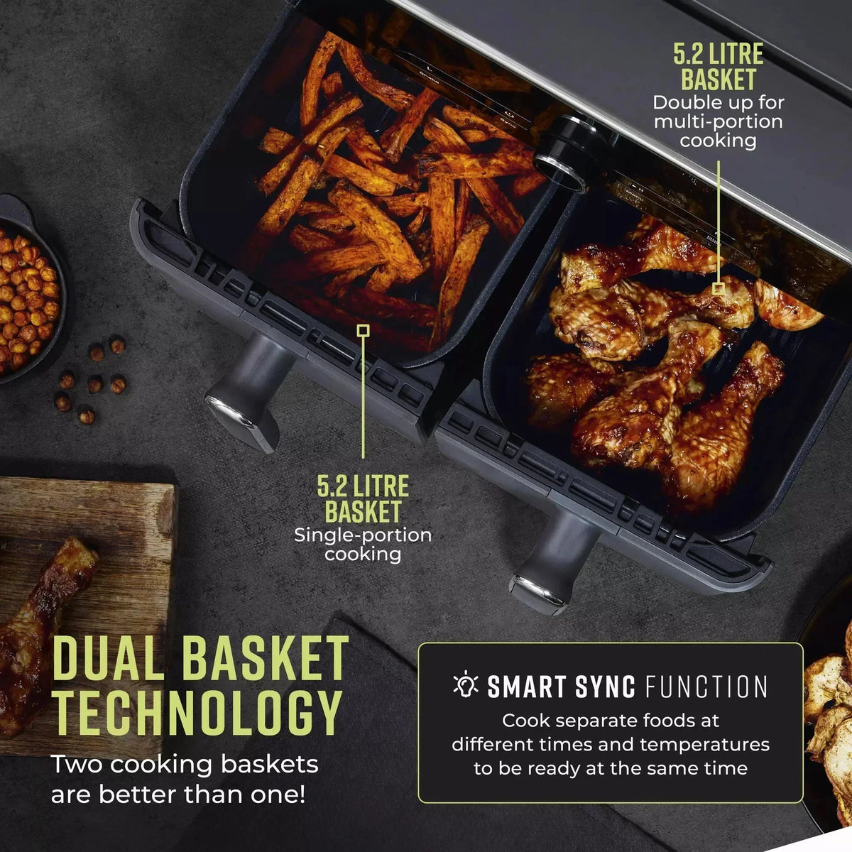 Tower T17138 Vortx Elite 10.4L Dual Basket Air Fryer Grey - View 8