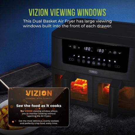 Tower T17151 Vortx Vizion 8L Digital Dual Basket Air Fryer Black - View 4