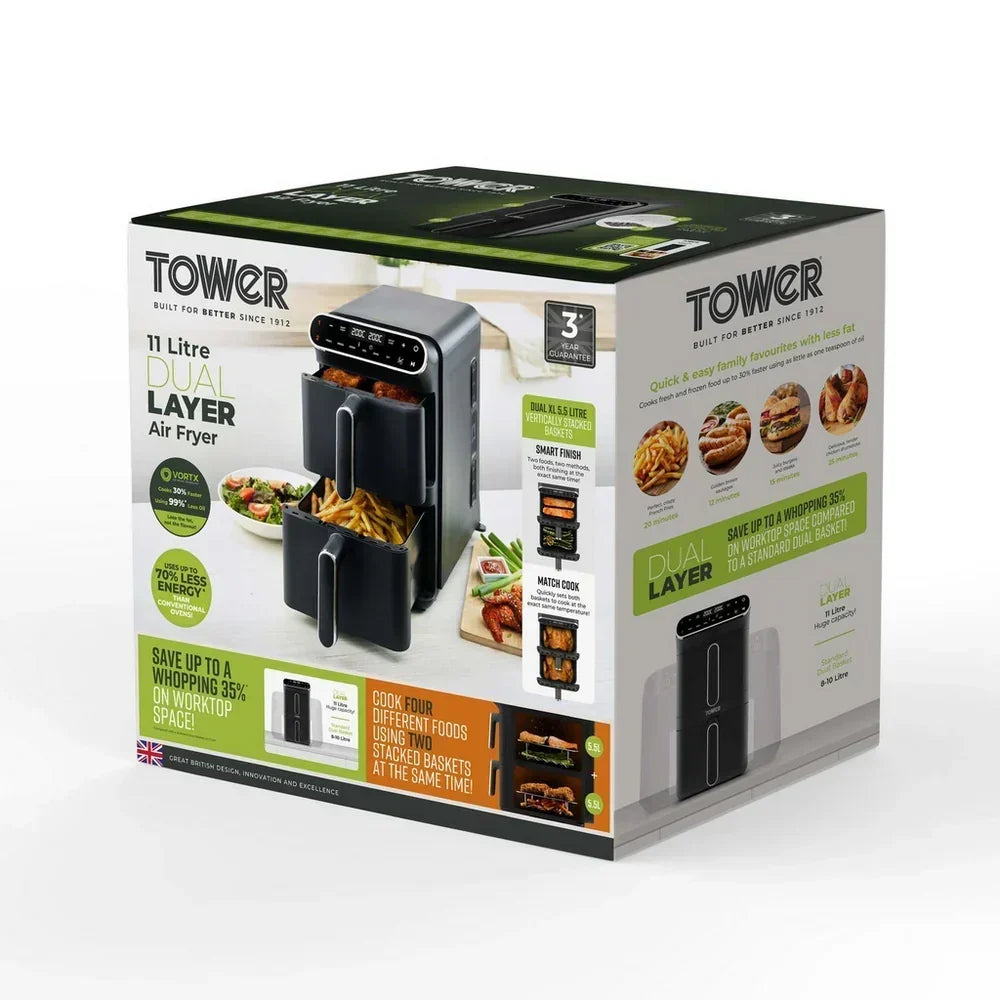 Tower T17190 Vortx 11L Dual Layer Air Fryer - Black with Chrome Trim - View 8