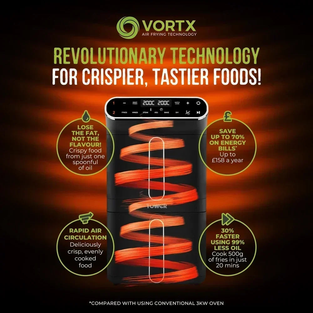 Tower T17190 Vortx 11L Dual Layer Air Fryer - Black with Chrome Trim - View 5