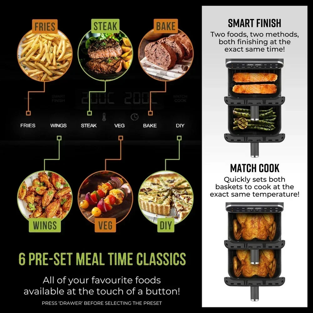 Tower T17190 Vortx 11L Dual Layer Air Fryer - Black with Chrome Trim - View 4